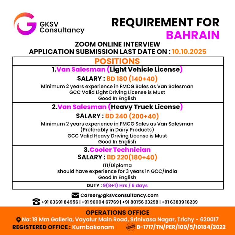 Urgent Hiring for Bahrain