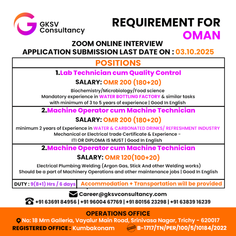Urgent Hiring for Oman