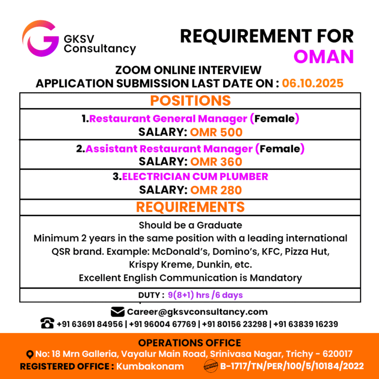 Urgent Hiring for Oman