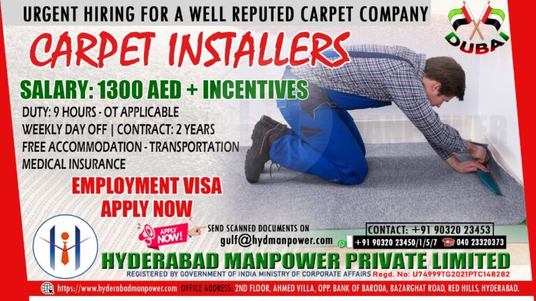 Urgent Hiring for A Well Reputed Carpet Company in DUBAI