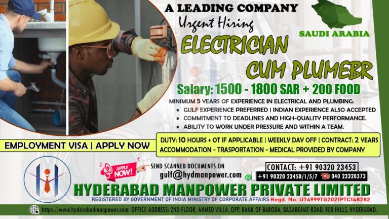 Urgent Hiring for A Leading Company in Saudi Arabia