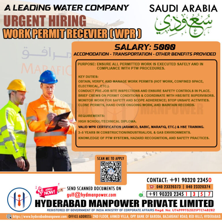 Urgent Hiring for A Leading Water Company in Saudi Arabia