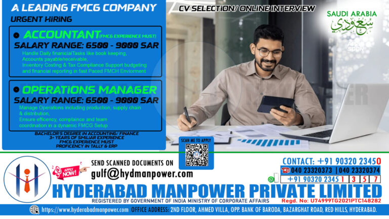 Urgent Hiring For A Leading FMCG Company in Saudi Arabia