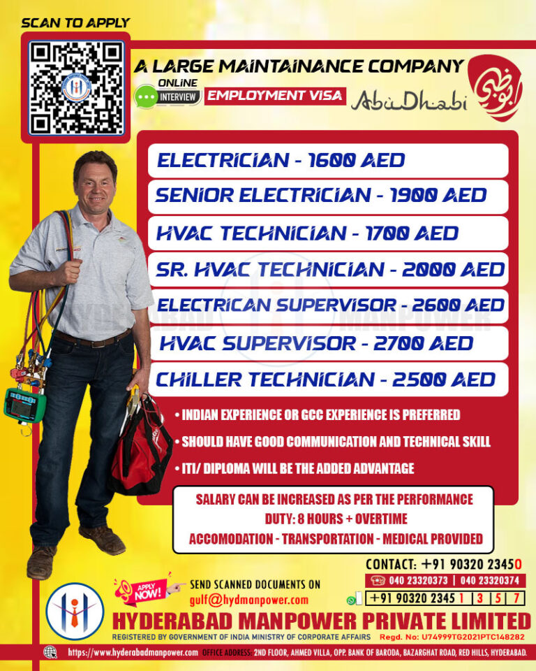 Urgent Hiring for A Large Maintenance Company in Dubai