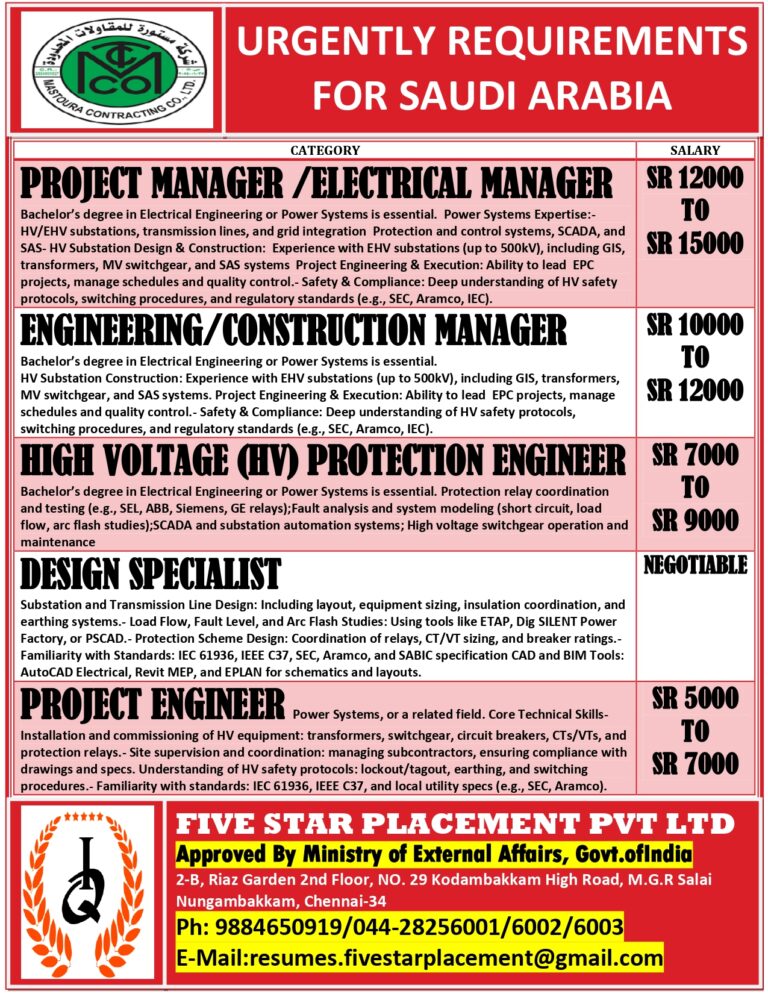 URGENT JOB OPENING FOR SAUDI ARABIA