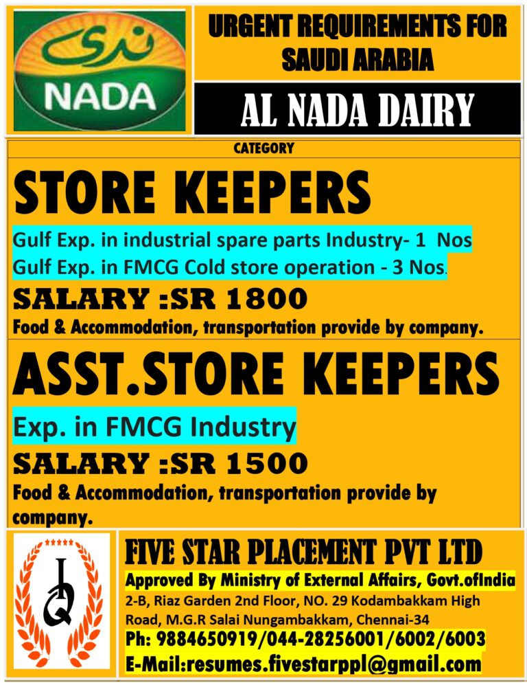URGENT JOB OPENING FOR SAUDI ARABIA