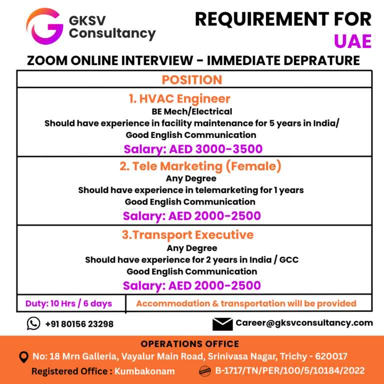 Urgent Hiring for UAE