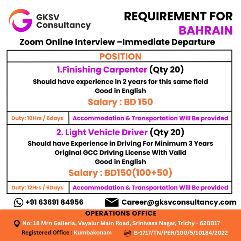 Urgent Hiring for Bahrain