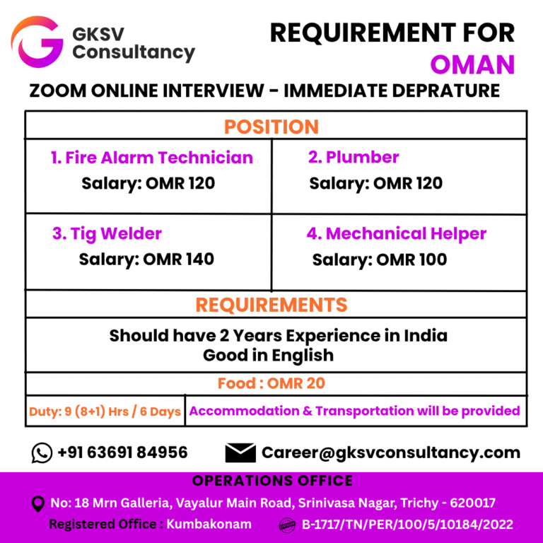 Urgent Hiring for Oman