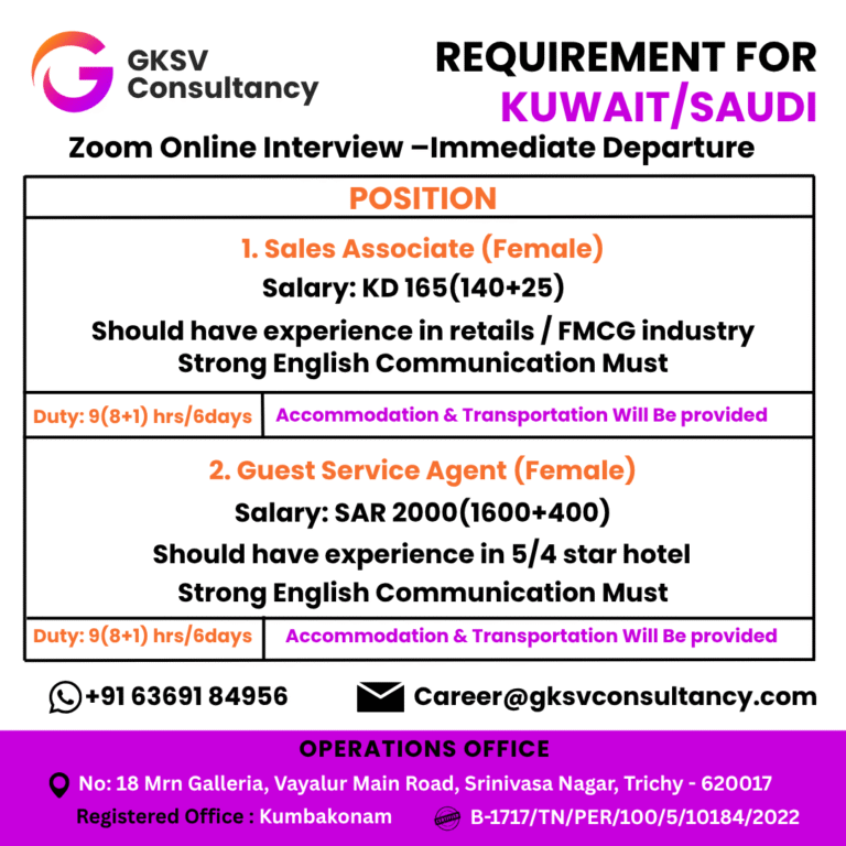 Urgent Hiring for Kuwait/Saudi
