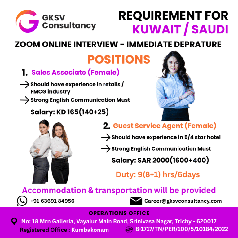 Urgent Hiring for Kuwait/Saudi