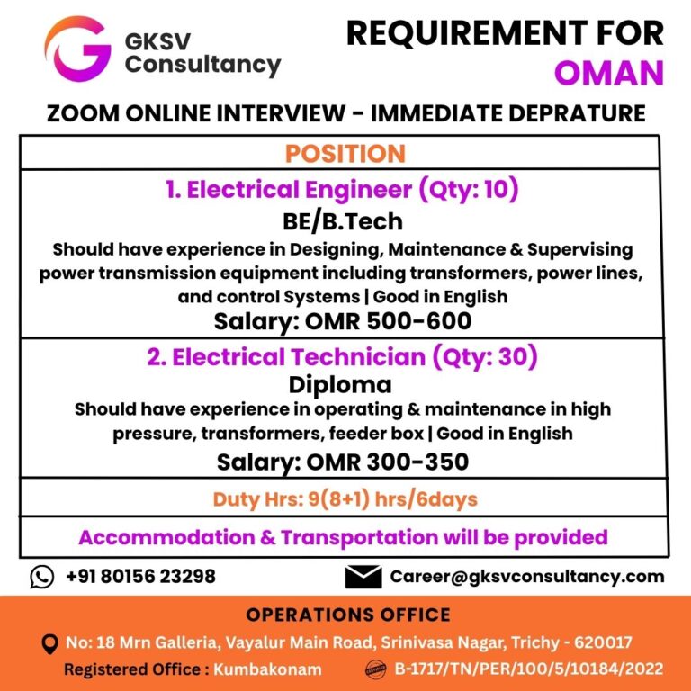 Urgent Hiring for Oman