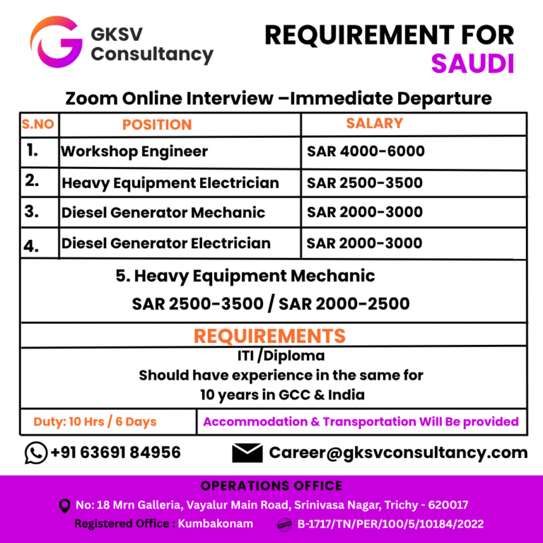 Urgent Hiring for saudi arabia