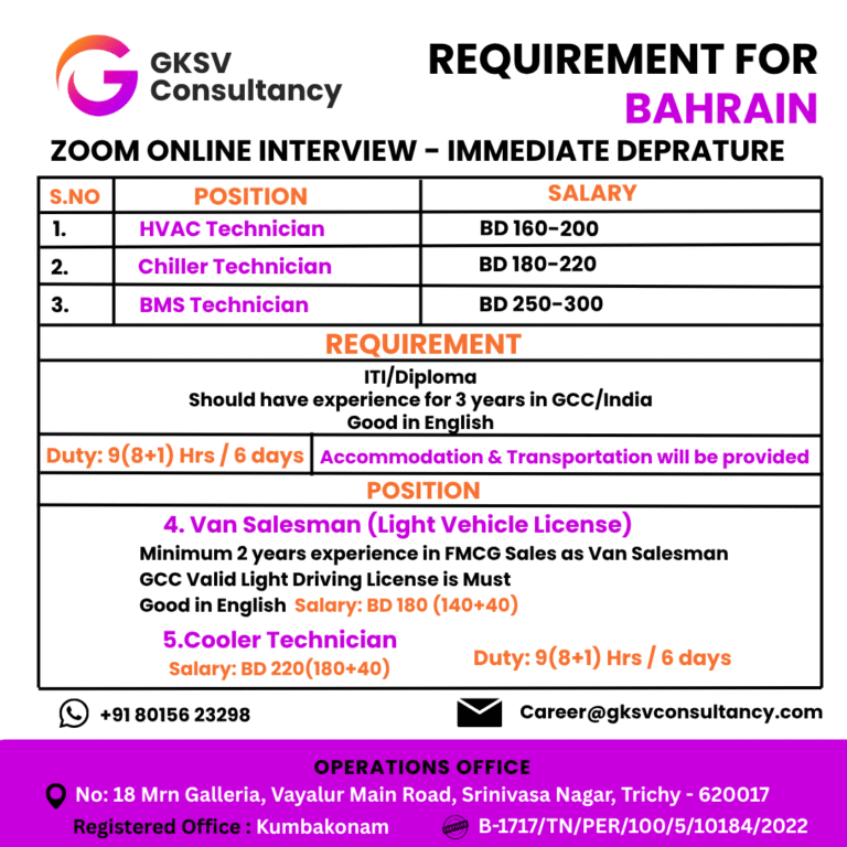 Urgent Hiring for Bahrain