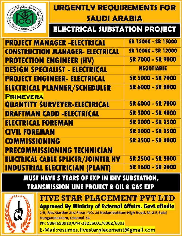 URGENT JOB OPENING FOR SAUDI ARABIA