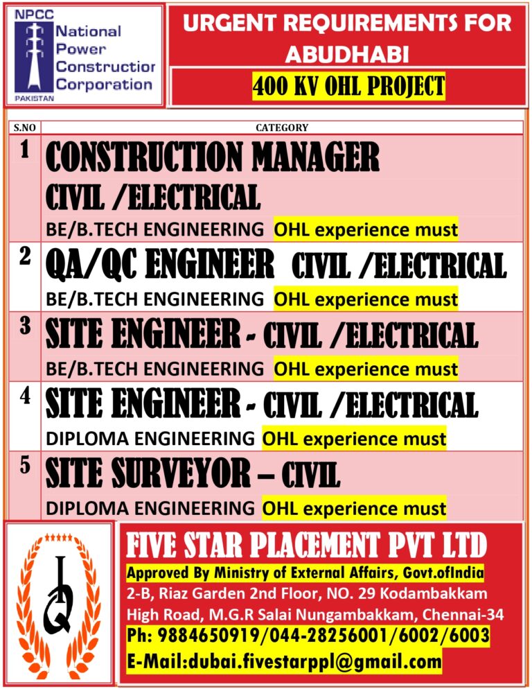 URGENT REQUIREMENT FOR ABUDHABI