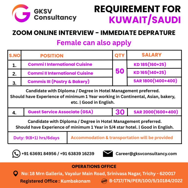 Urgent Hiring for Kuwait/Saudi