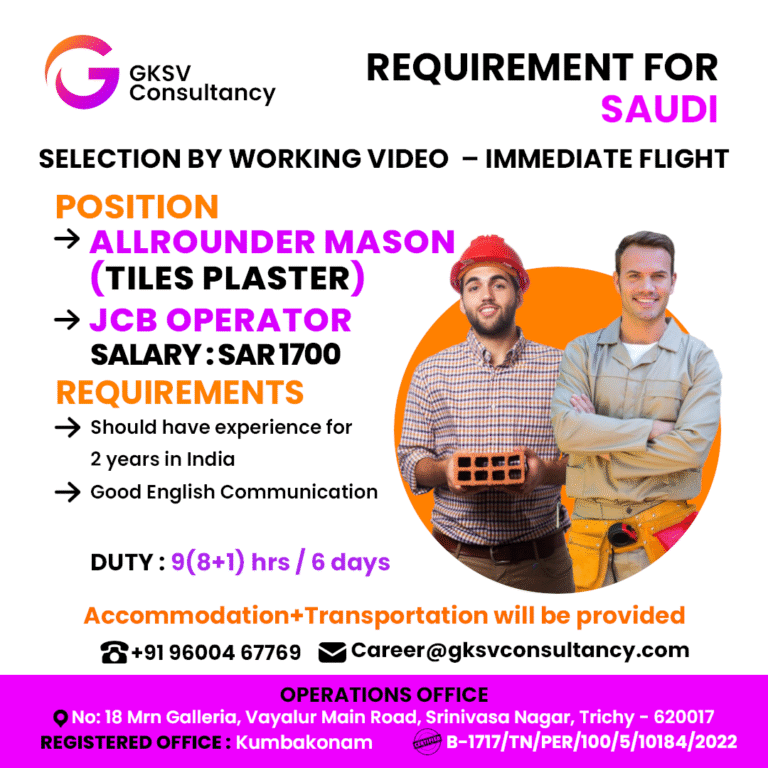 Urgent Hiring for saudi arabia