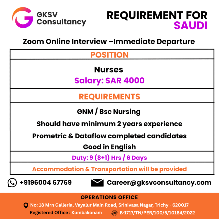 Urgent Hiring for saudi arabia