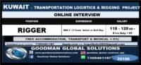 KUWAIT - TRANSPORTATION LOGISTICS & RIGGING  PROJECT ONLINE INTERVIEW    ( CV SHORTLISTING PROCESS IN CHENNAI )