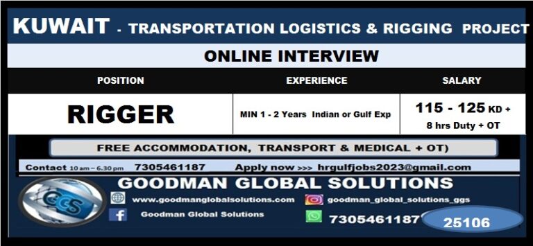 KUWAIT – TRANSPORTATION LOGISTICS & RIGGING  PROJECT  ONLINE INTERVIEW    ( CV SHORTLISTING PROCESS IN CHENNAI )