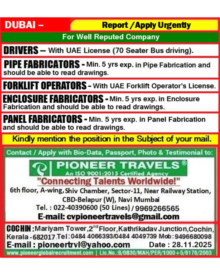 Urgent Hiring For Dubai