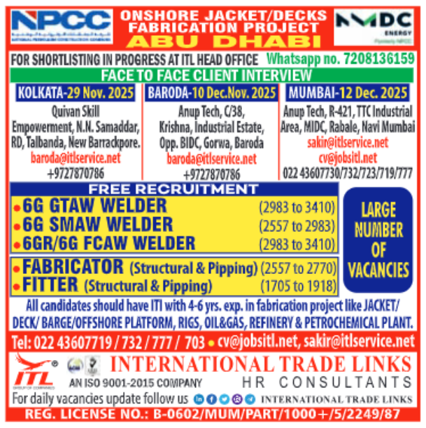 NPCC Abu Dhabi Vacancy poster showing welder and fabricator jobs in UAE