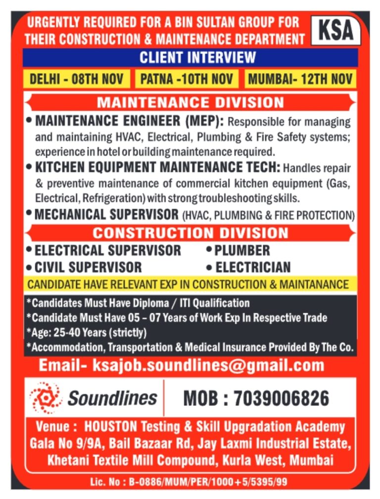 KSA Bin Sultan Group Jobs – Construction & Maintenance Vacancies | Soundlines Client Interview