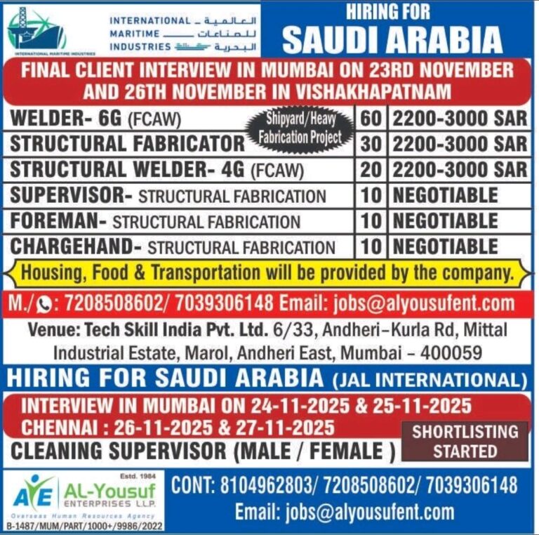 Saudi Arabia Structural Fabrication Jobs – Welder, Fabricator, Supervisor Hiring | Al Yousuf Enterprises
