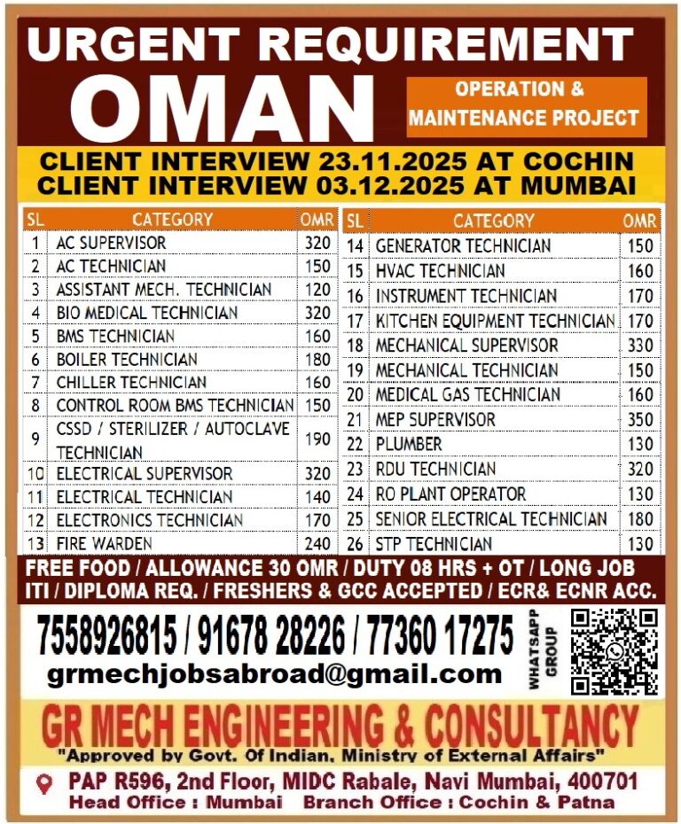URGENT REQUIREMENT FOR OMAN