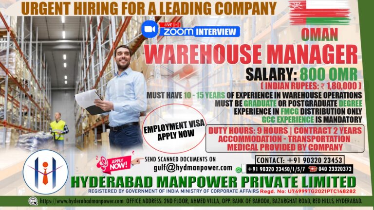 Urgent Hiring WareHouse Manager for A Leading Company - OMAN 4 Urgent Hiring WareHouse Manager for A Leading Company – OMAN