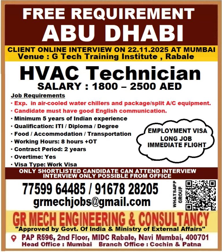 URGENT REQUIREMENT FOR ABU DHABI