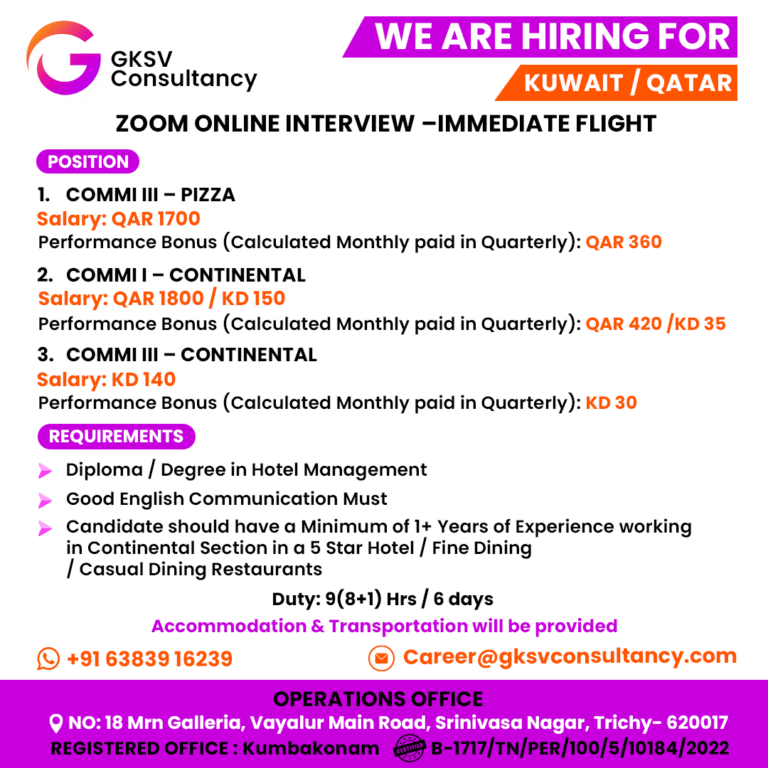 Urgent Hiring for Kuwait / Qatar