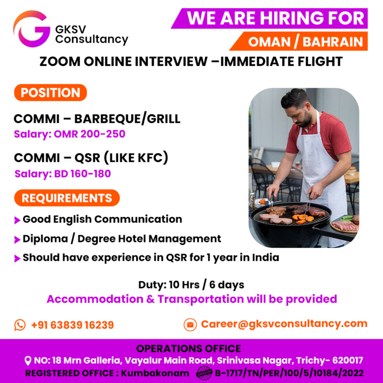 Urgent Hiring for Oman / Bahrain