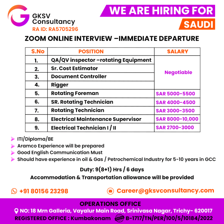 Urgent Hiring for saudi