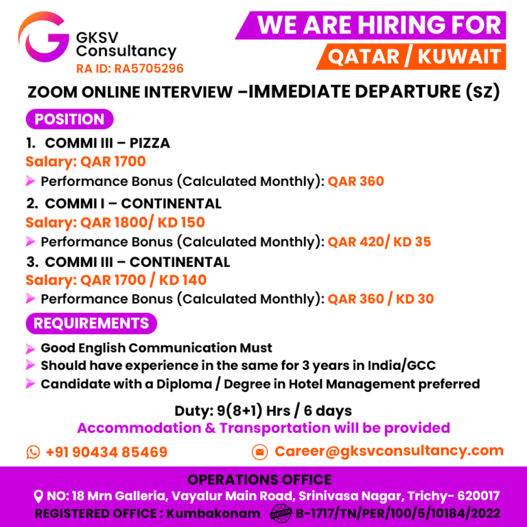 Urgent Hiring for kuwait / qatar
