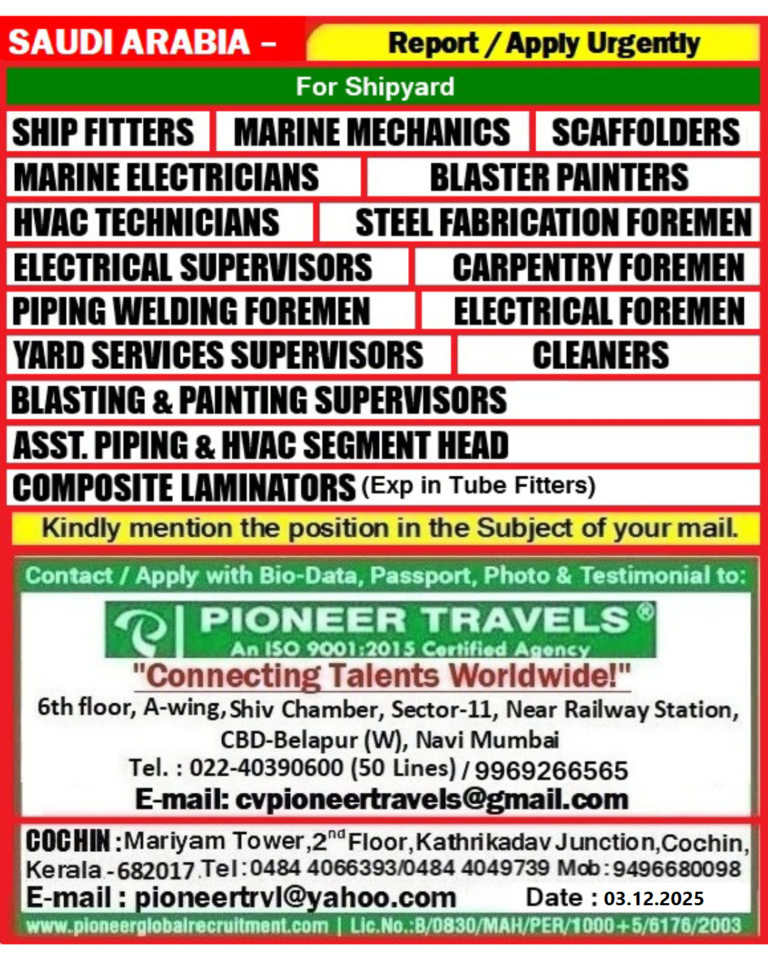 Hiring For Saudi Arabia