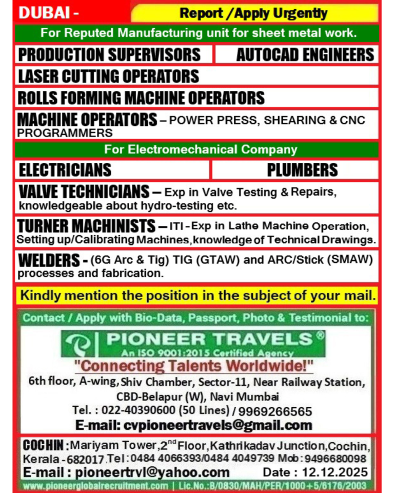 Hiring For Dubai