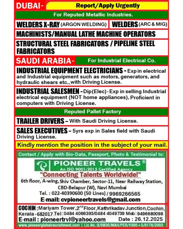 Urgent Opening For Dubai and Saudi Arabia 4 Urgent Opening For Dubai and Saudi Arabia