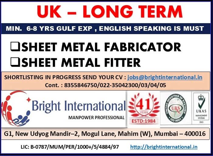 Sheet Metal Fabricator Jobs in UK with Bright International