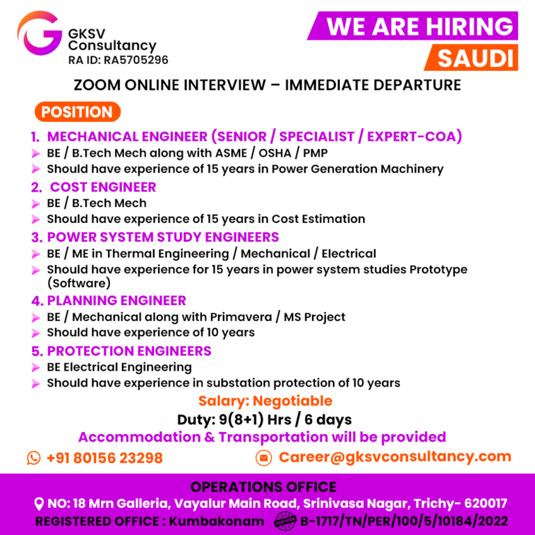 Urgent Hiring for saudi
