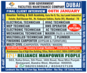 Facilities Maintenance Jobs in Dubai: Urgent Hiring for Technicians and Masons