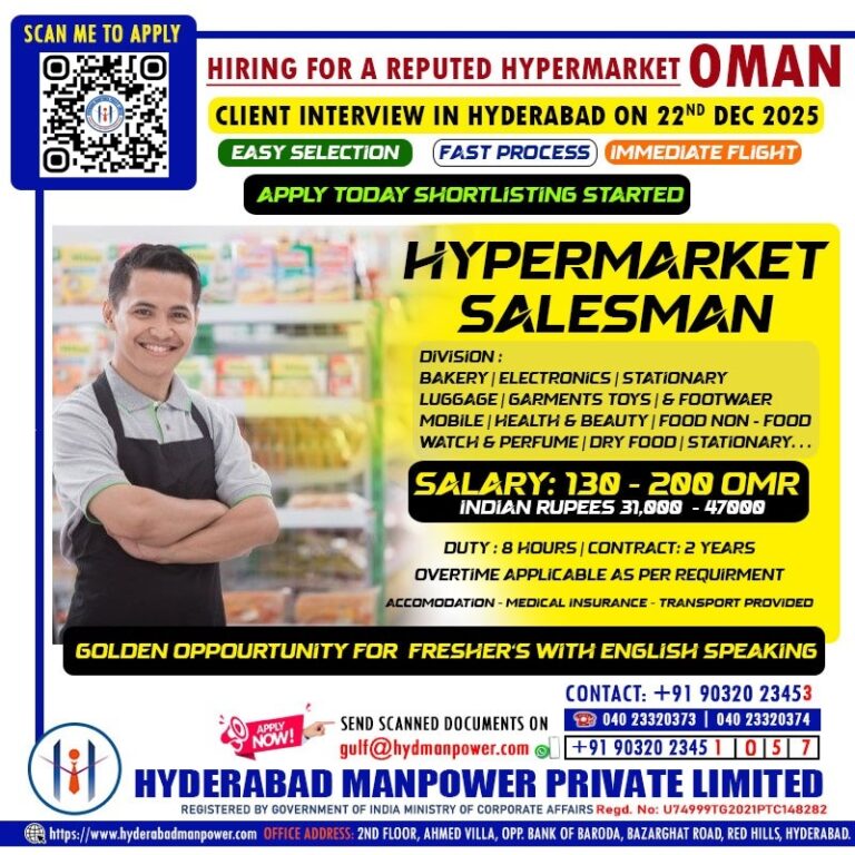 Urgent Hiring SalesMan for Reputed Hypermarket - OMAN 1 Urgent Hiring SalesMan for Reputed Hypermarket – OMAN
