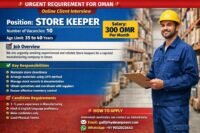 Urgent Hiring Store Keeper for OMAN
