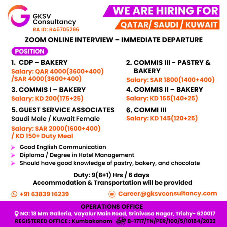 Urgent Hiring for Qatar / saudi / kuwait