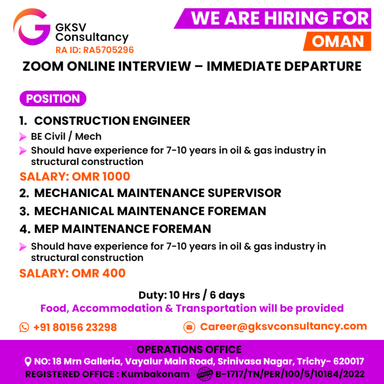 Urgent Hiring for oman