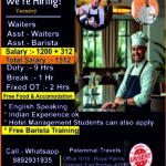 Barista , Waiters, Assit Waiters, Assit Barista , Hotel Management Passed Students