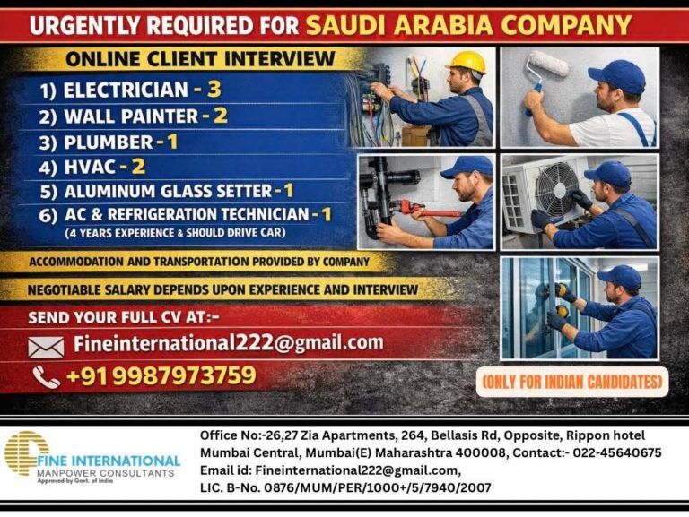 Saudi Arabia Job Vacancy: Urgent Online Interview for Technicians