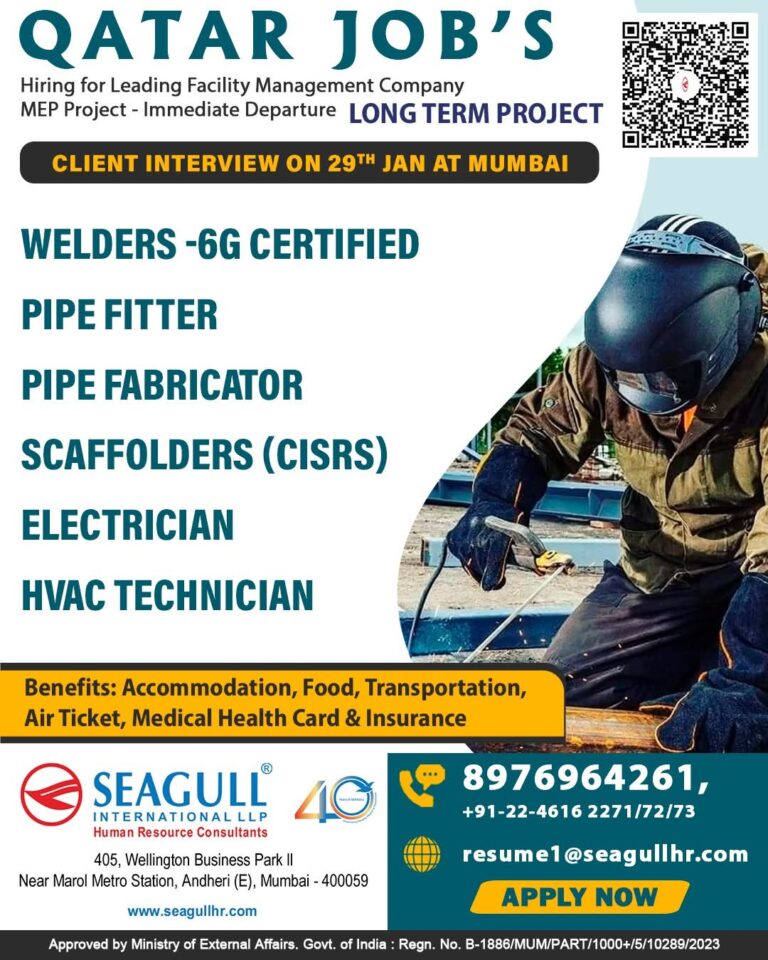Qatar Job Vacancy: Urgent Hiring for MEP Project by Seagull International