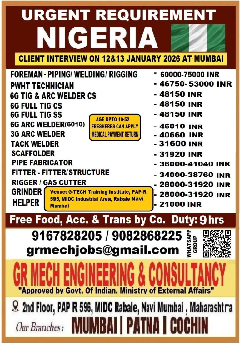 Urgent requirement for NIGERIA